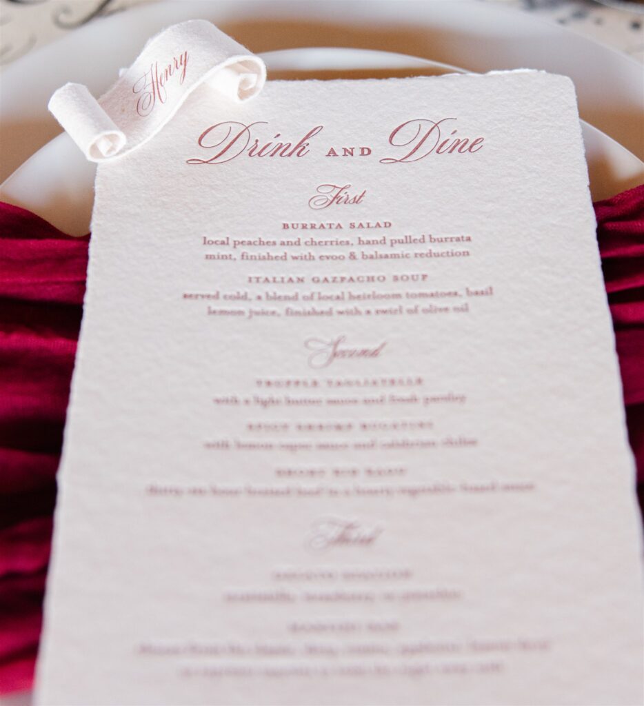 Elegant menu for a formal dinner