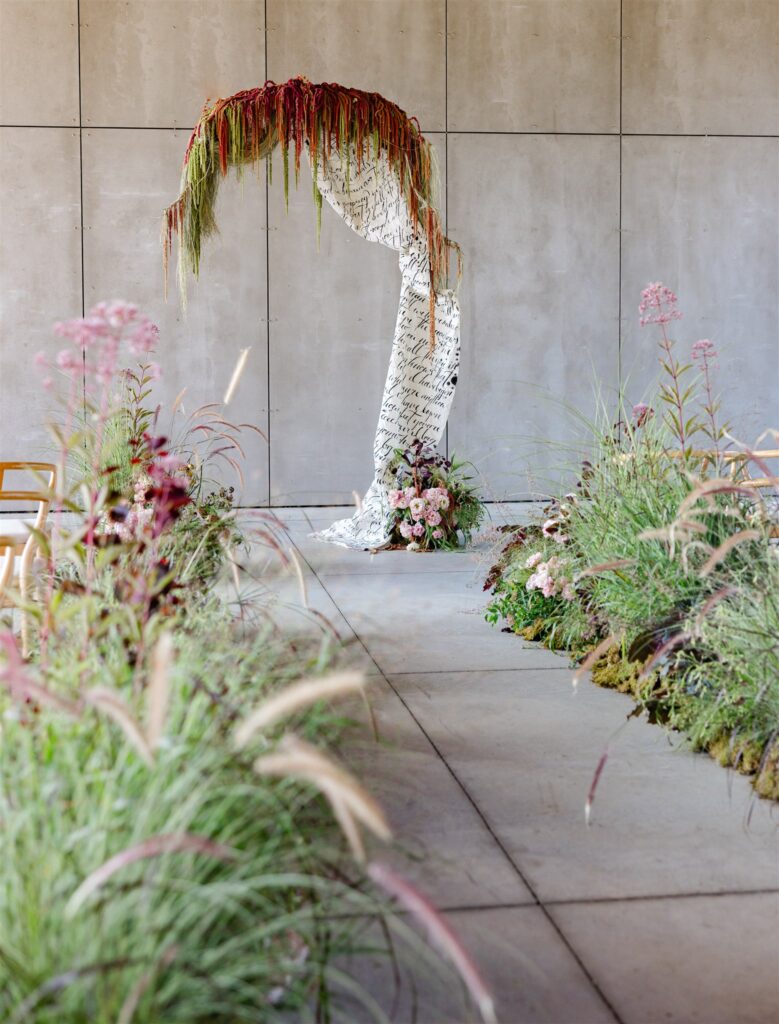 Floral archway in modern setting