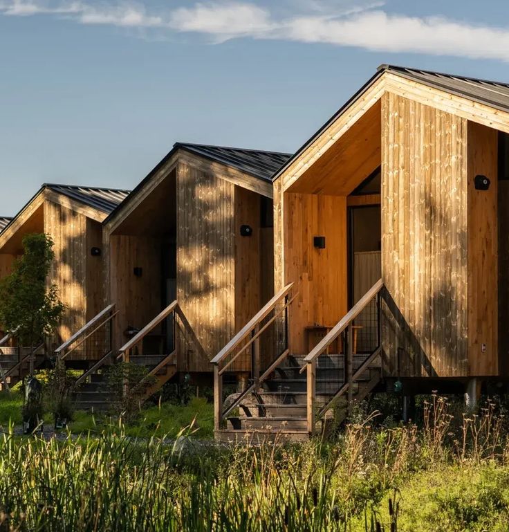 Architectural detail of Wildflower Farms cabins at an Upstate New York wedding venue, combining natural wood design and minimalist luxury.