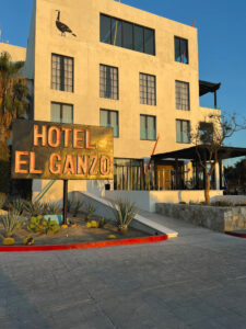 Exterior view of Hotel El Ganzo in San José del Cabo at golden hour.